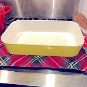 Le Creuset Vintage Cast Iron Yellow and white casserole